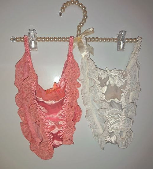 2 pack Sheer Mesh Ruffle Panties Satin Fairycore Coquette Lingerie size 8 S
