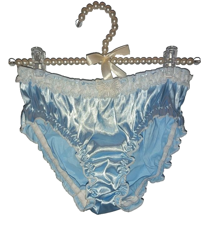 Women’s Blue Satin knickers white Lace Trim silky feel panties size L 12-14