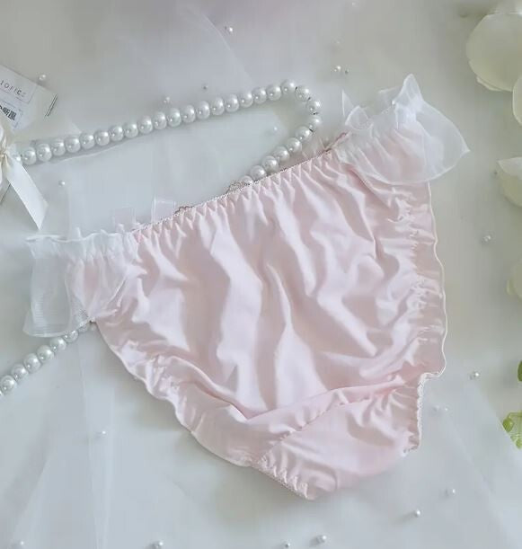 HOT! Japanese soft silky feel satin mesh trim panties embroidered tanga #sissy
