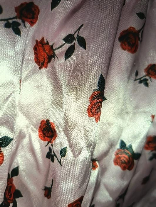 Pink Satin Rose Print Frilly Knickers Lace Trim Vintage panties size XL 16-18