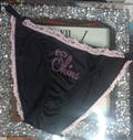 Women black soft silky feel satin tanga panties SHINE print sissy size 12/14 (L)