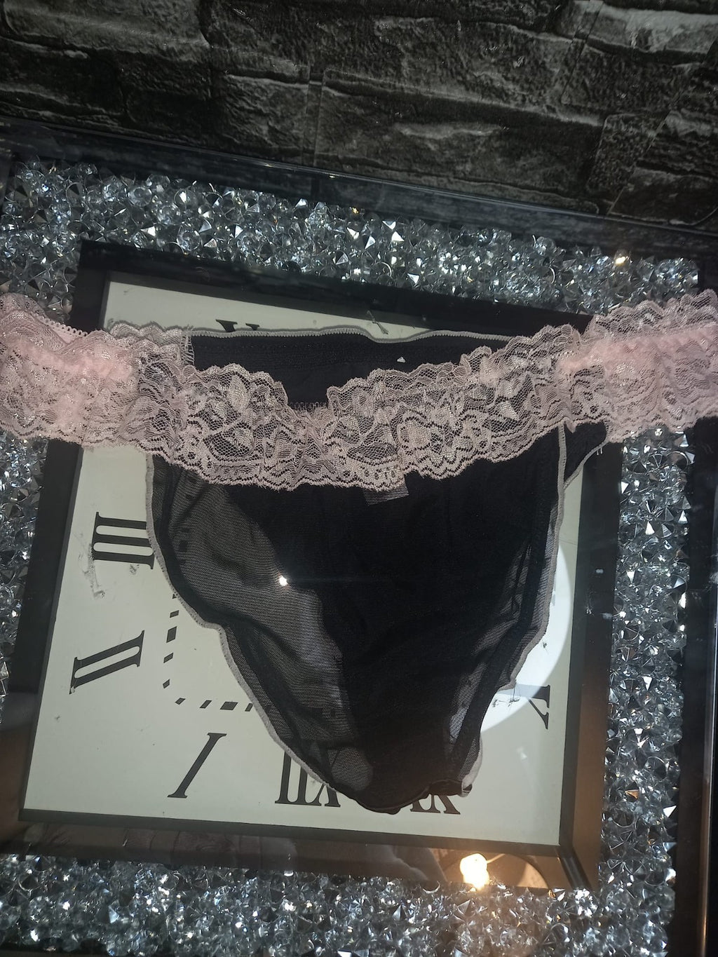 Women's French satin front knickers panties mesh back tanga sissy size 8/10 S/M