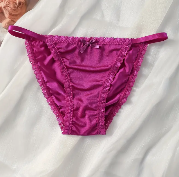 Purple Hipster Panties Tanga with Lace Trim and Bow Detail sissy S and XS 6/8