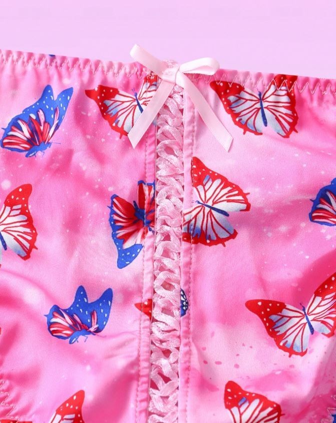 Women's pink soft silky feel satin panties tangas butterflies print size 10 (M)
