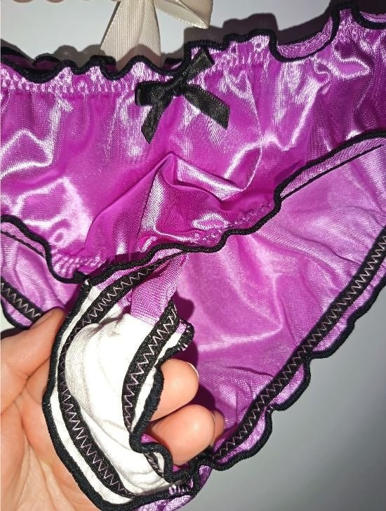 Ladies Purple Satin Frilly Knickers Shiny Silky Panties sissy size XL 16-18
