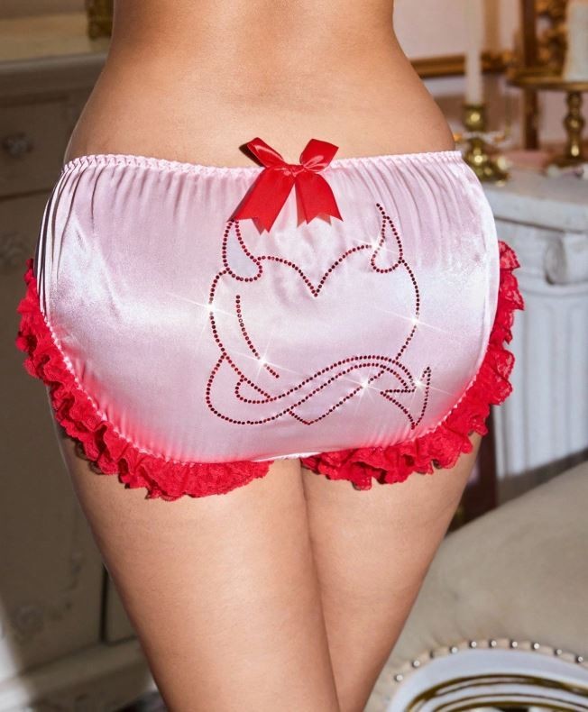 Women's silky feel naughty Halloween satin panties knickers lace trim size 8 (S)