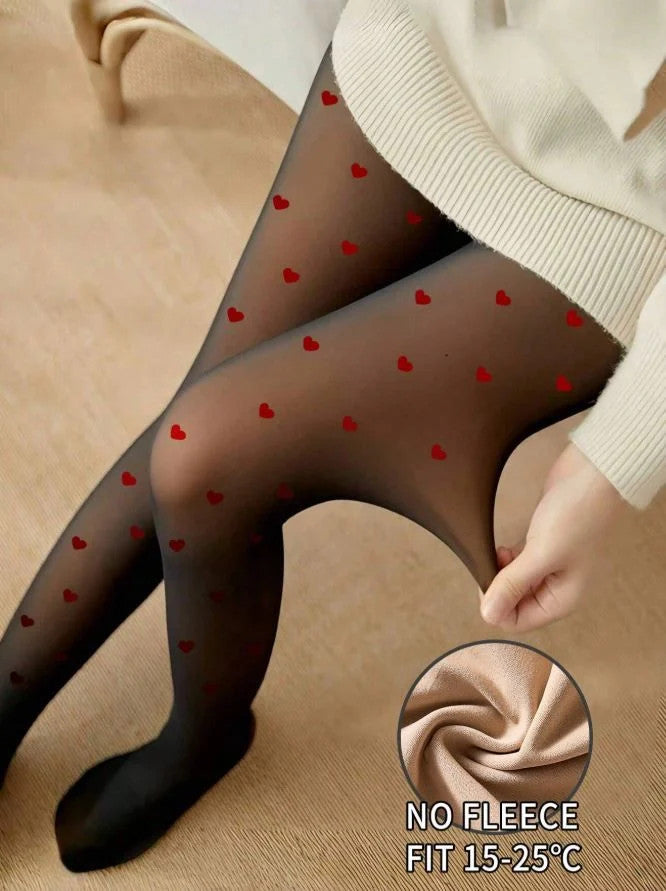 Sexy black tights elegant red hearts print 80D one size fits S-M all seasons