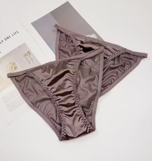 1x Womens grey silky feel satin tanga panties knickers  sissy size 12/14 (L)