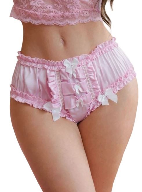 Womens silky feel knickers satin panties with bow décor full bum sissy size M 10