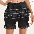 Silky satin bloomers black shorts pants ruffled lace trim sissy size L/UK 12-14