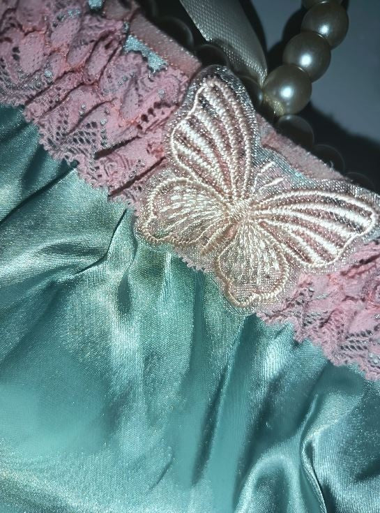 Women’s mint green Satin knickers pink Lace Trim silky feel panties size S 8