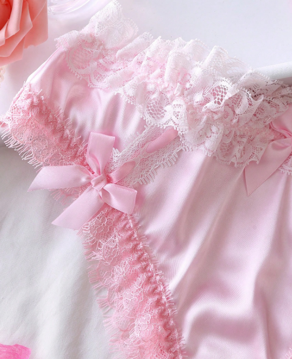 Princess vibe silky panties satin knickers with bows decor in pink sissy CD TV