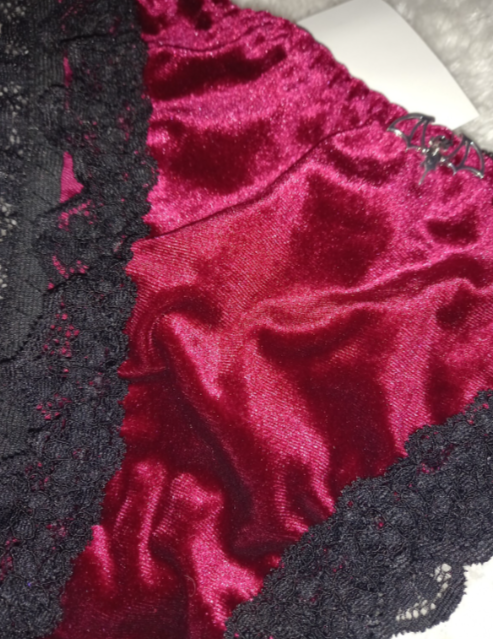 Soft Velvet & Lace with Batwing Pendant decor Triangle Panties sissy CD TV