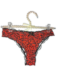 Women Red Leopard Print Thong satin Knickers soft to skin Bow size 16-18 XL