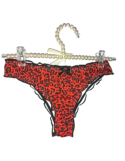 Women Red Leopard Print Thong satin Knickers soft to skin Bow size 16-18 XL
