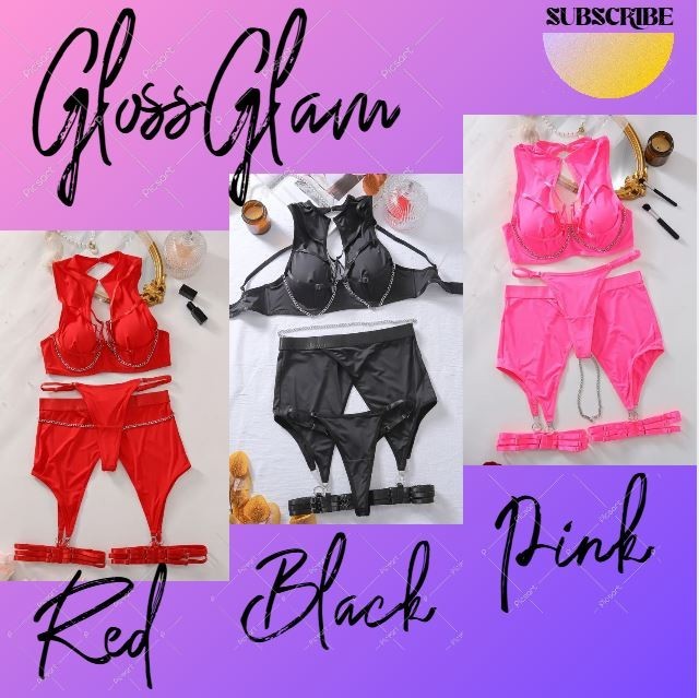 HOT! trendy lingerie 5-piece set soft silky feel satin chain detail women sissy