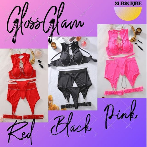 HOT! trendy lingerie 5-piece set soft silky feel satin chain detail women sissy