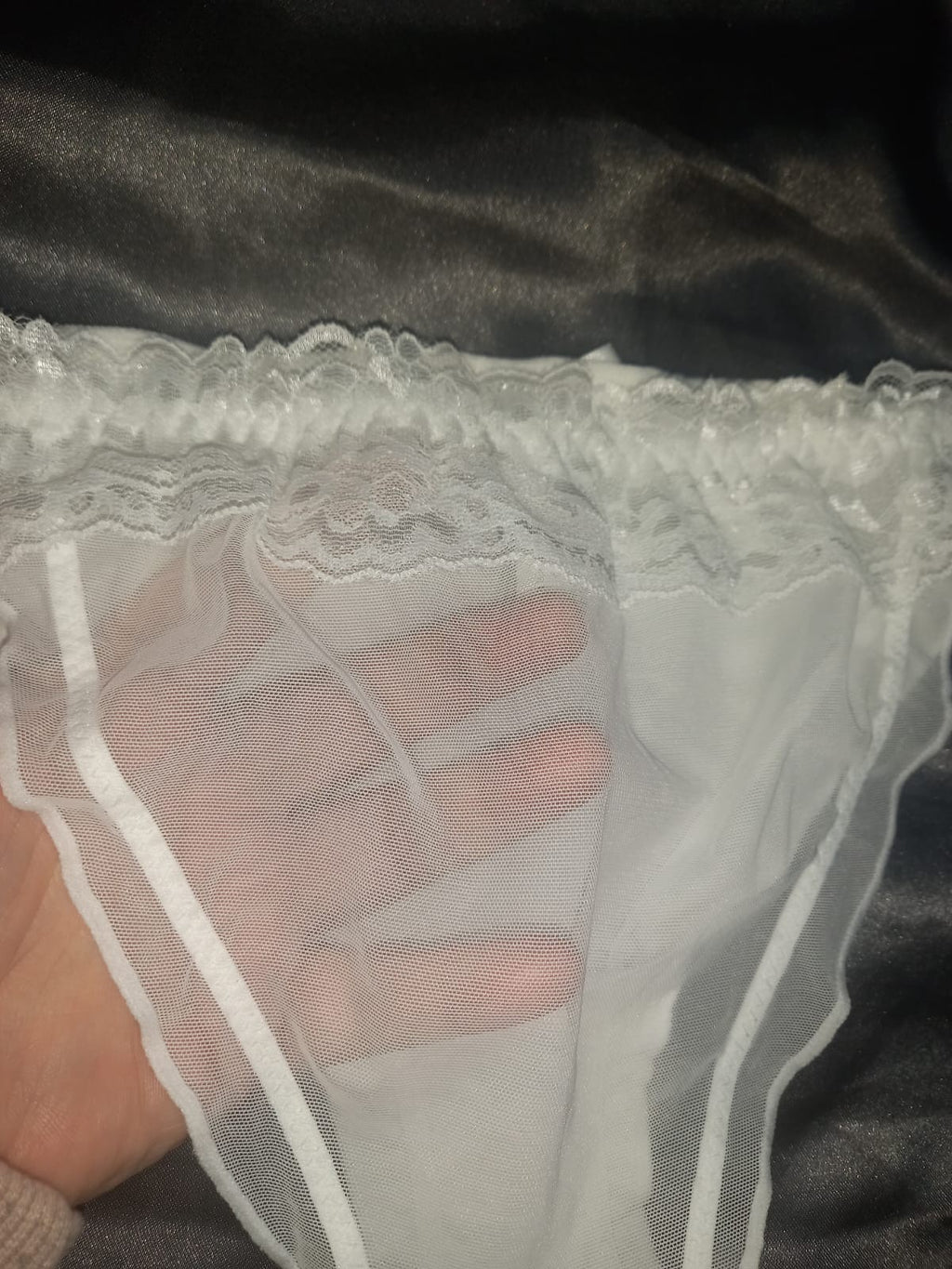 Women's French satin front knickers panties mesh back tanga sissy size 8/10 S/M