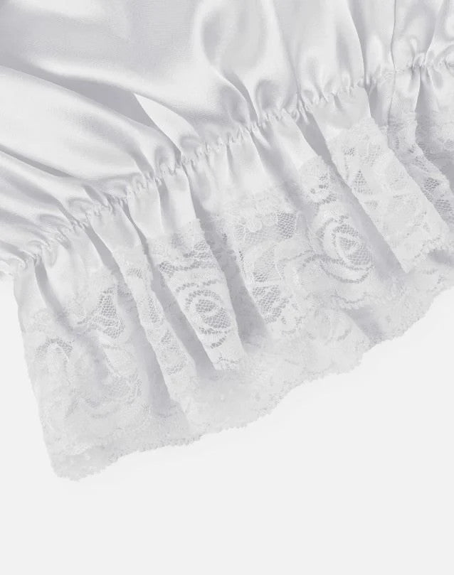 Silky satin bloomers WHITE shorts pants ruffled touch of lace sissy size S/UK 8