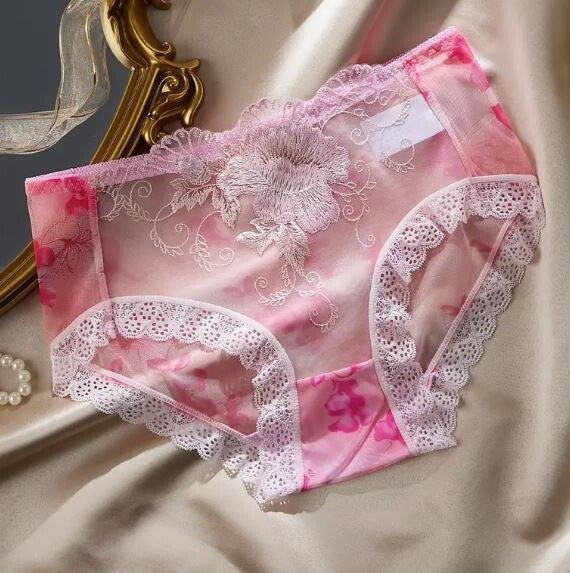 Women's sexy lace embroidered semi-sheer panties floral knickers