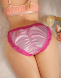 Pink Satin Ruched Knickers Ruffle lace Trim women sissy silky feel size XL 16-18