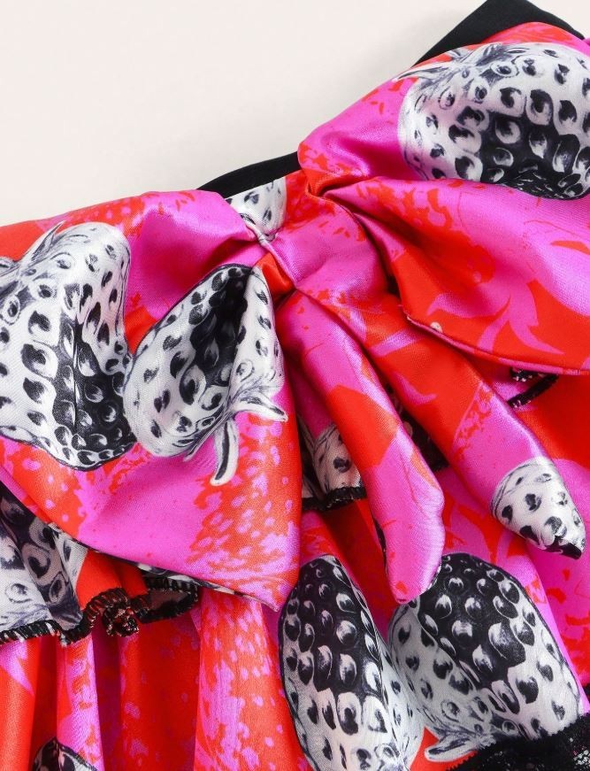 Women multilayered silky feel satin knickers fruity floral panties big bow sissy
