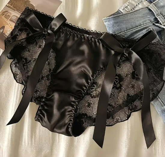 Women's Lace back Panties Satin Silky feel front Sexy bow detail Low Waist sissy