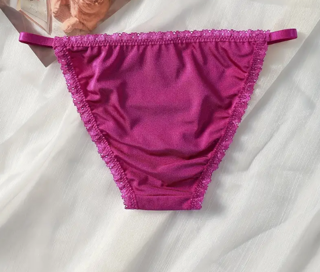 Purple Hipster Panties Tanga with Lace Trim and Bow Detail sissy S and XS 6/8