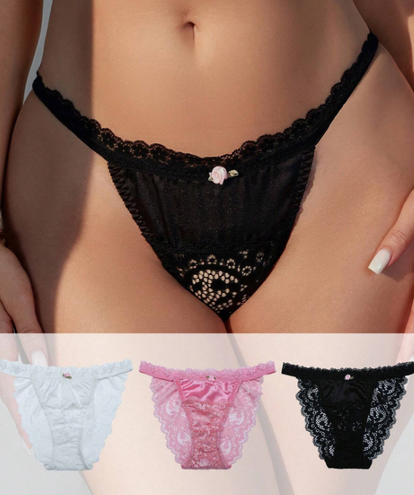 Tanga style soft silky feel lace knickers satin panties sissy bridal CD TV
