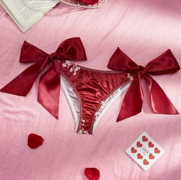 Women's sexy floral print silky feel satin side tie knickers sissy TV CD