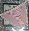 Women's pink soft silky feel satin tanga panties SHINE print sissy size 10 (M)