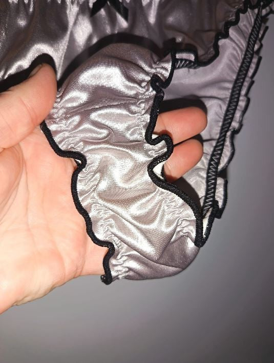Ladies silver Satin Frilly Knickers Shiny Silky Panties sissy size XL 16-18