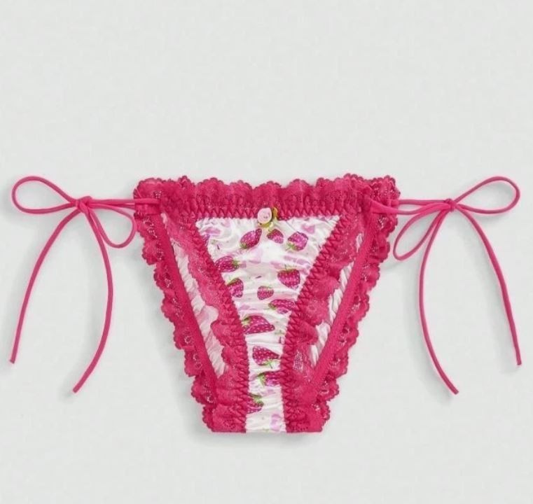 Strawberry Lace Tie Side Knickers Pink Frilly Panties Kawaii sissy size M UK 10