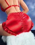 Women RED glossy silky feel satin knickers frill ruched panties sissy UK 12/14 L