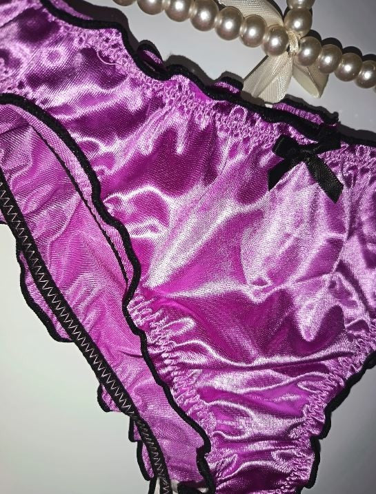 Ladies Purple Satin Frilly Knickers Shiny Silky Panties sissy size M 10