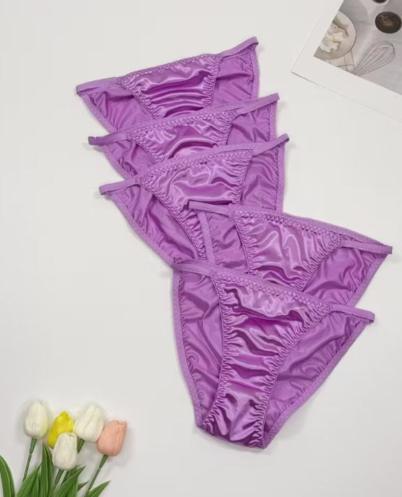 1x Womens purple soft silky feel satin tanga panties knickers  sissy size 8 (S)