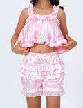 Silky satin bloomers luxury PINK shorts pants ruffled lace sissy size S / UK 8