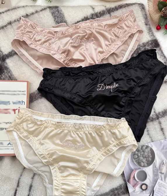 ''Dimple'' embroidery soft silky feel knickers satin frill trim panties sissy
