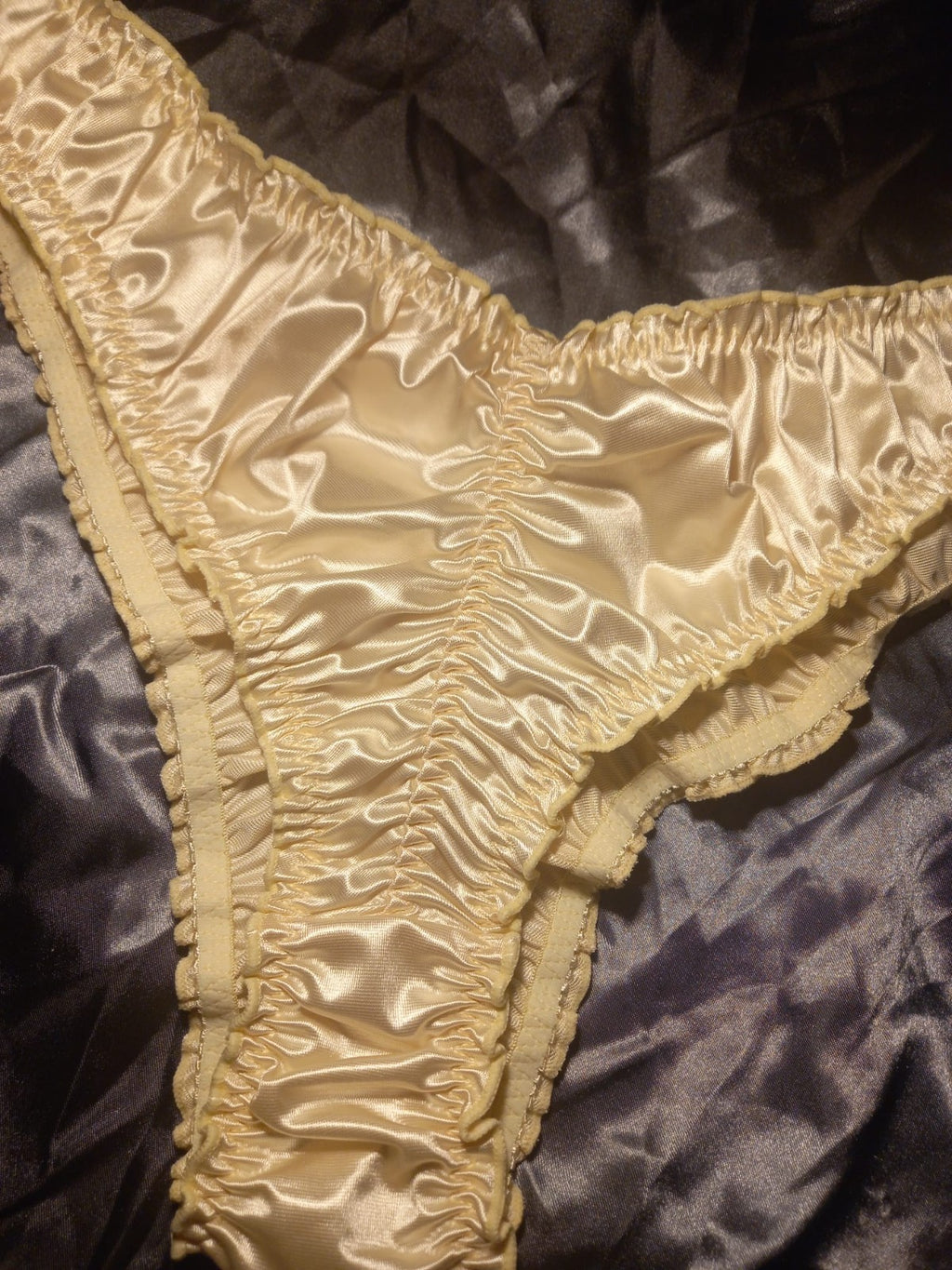 Womens elegant soft silky feel satin panties knickers glossy ruched sissy 3XL