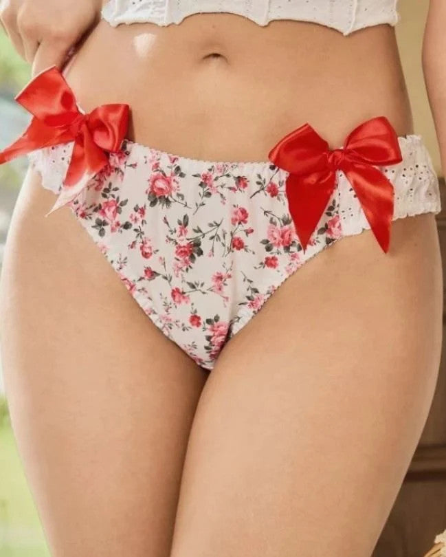 Women's floral Panties Lace Trim silky satin knickers sissy unisex size M UK 10