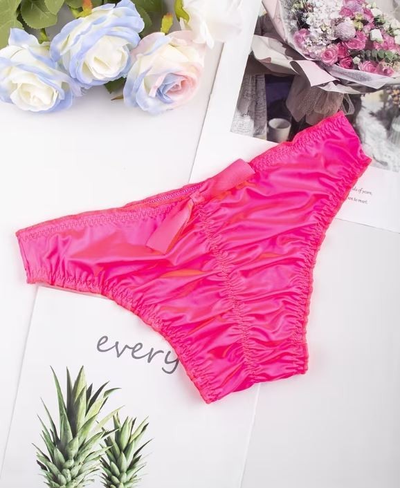 🔥 Men’s Satin ice silky ruched Panties Hot Pink sissy Soft Stretchy size M 10