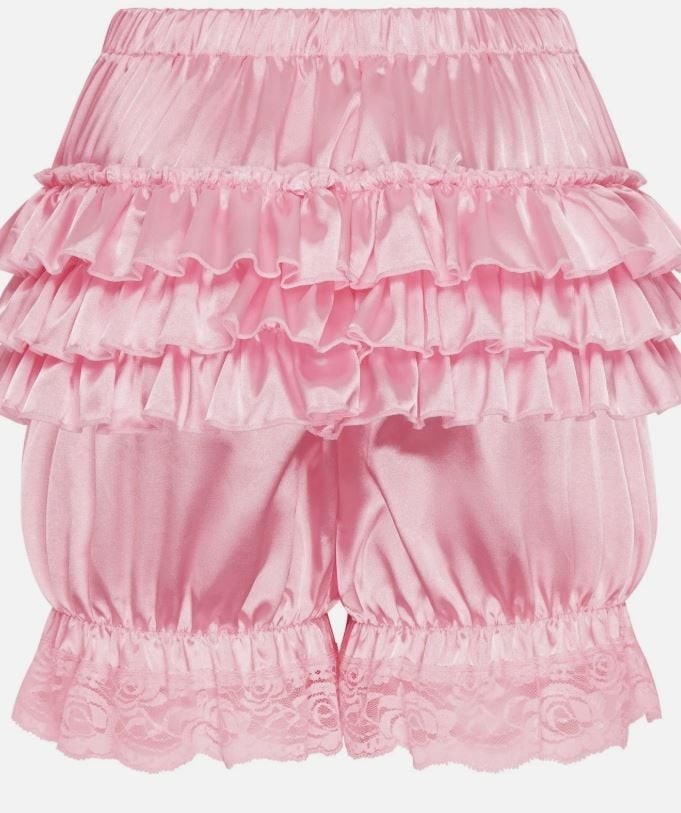Silky satin bloomers luxury PINK shorts pants ruffled lace sissy size S / UK 8
