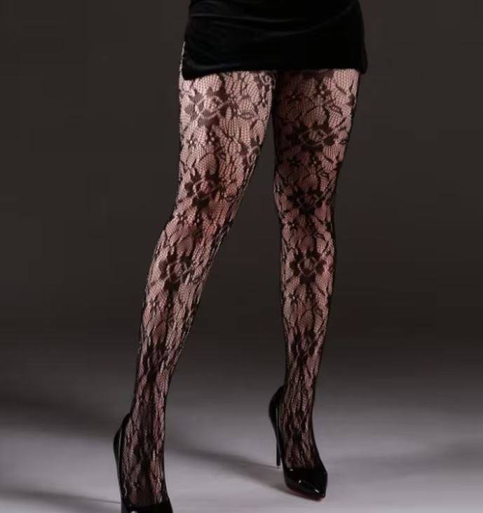 🖤 Elegant Floral Lace Tights – Sheer Patterned Pantyhose 🖤 one size sissy