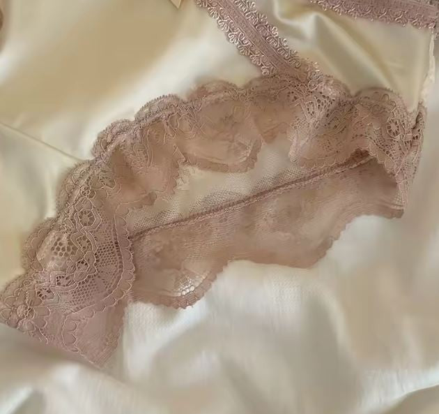 Women's silky feel satin cream panties knickers lace bum trim sissy size 10 (M)