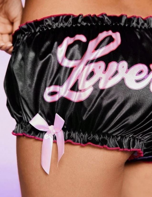 Women’s Satin Lover Girl Panties black knickers Frill Trim bloomers size M /10