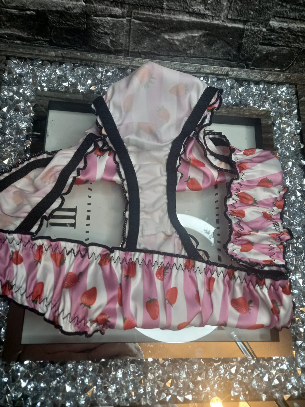 Women strawberry print pink silky feel satin knickers panties sissy size 10 (M)