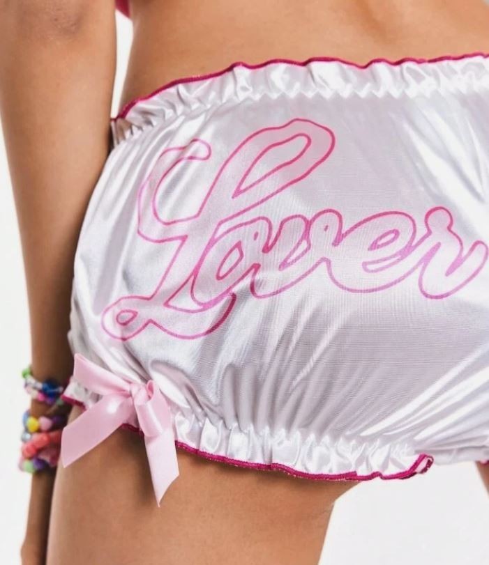 Women’s Satin Lover Girl Panties white knickers Frill Trim bloomers size M / 10