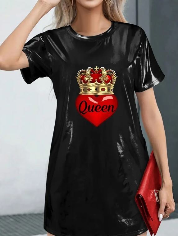 Stunning spring summer party T-shirt dress above the knee Queen print high shine