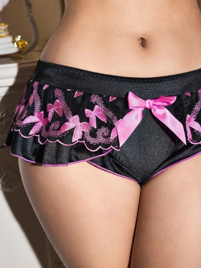 Women's black glossy silky feel satin knickers ruffle panties sissy size 8 (S)