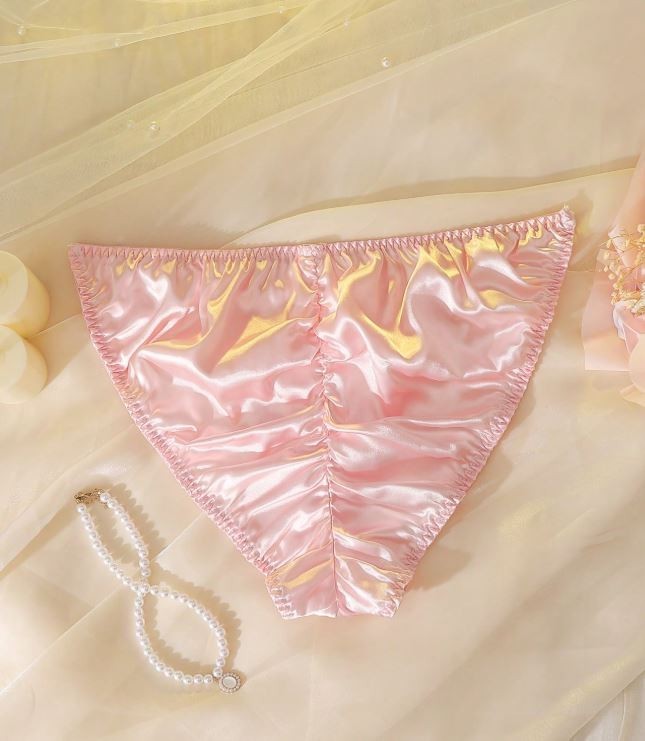 Silky feel glossy pink satin panties stretchy ruched bum size UK 24-26 / 4XL